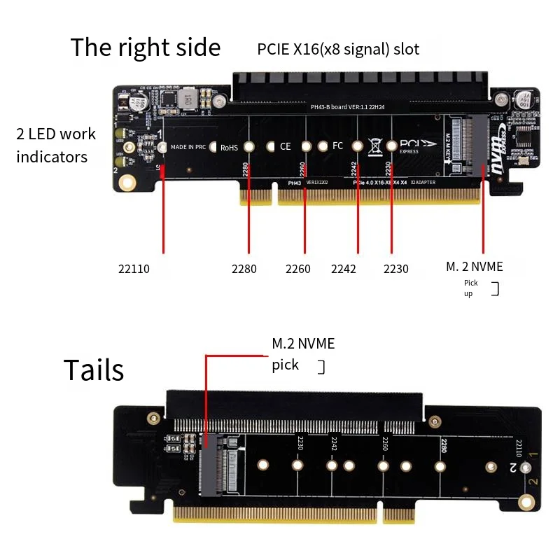 PCIE4.0 channel split Extended adapter card 8+4+4Hyper Ultra Quad VROC M.2 NVMe