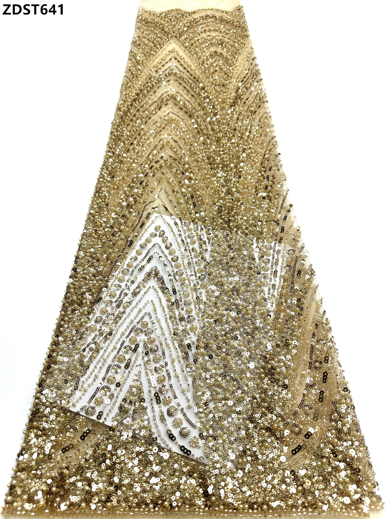 5 Yards Nigerian Style European Bridal Tulle Fabric with Sequins Bead for Wedding Dress Party Lace Luxury French