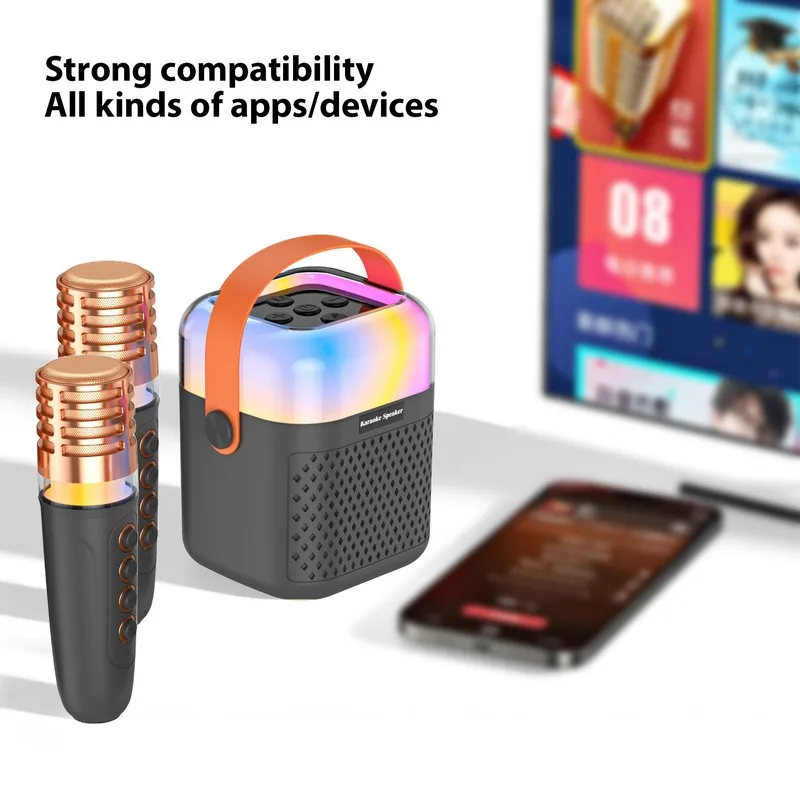 Karaoke Machine with 2 Wireless Microphones BT Microphone and Speaker KTV Set with RGB Light Effects 3D Surround Sound