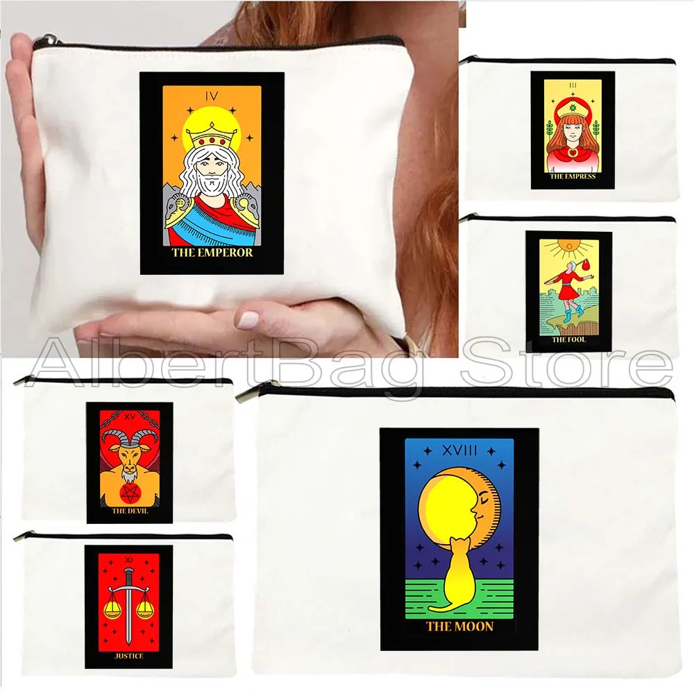 

THE MOON SUN KING QUEEN CHARIOT EMPEROR EMPRESS FOOL HERMIT DEVIL Цветок Кот Таро Косметичка для макияжа Туалетная сумка Пенал