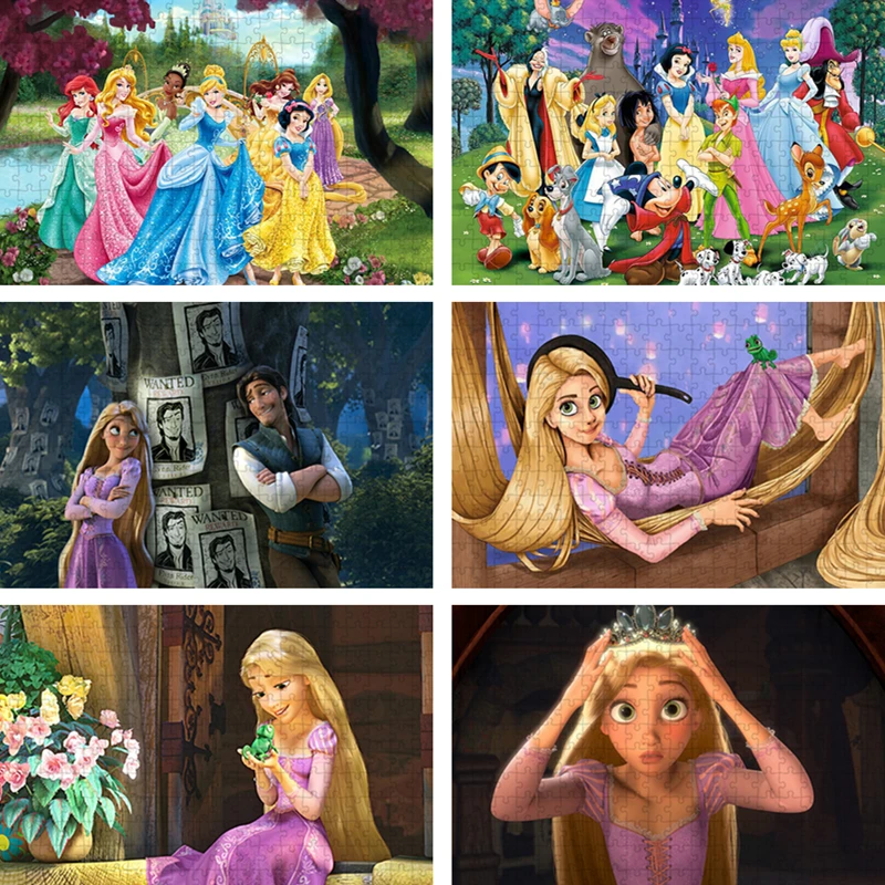 Tangled Disney Movie 300/500/1000 Pieces Jigsaw Puzzle Rapunzel Princess Paper Puzzles Girls Leisure Toys Diy Handmade Artwork