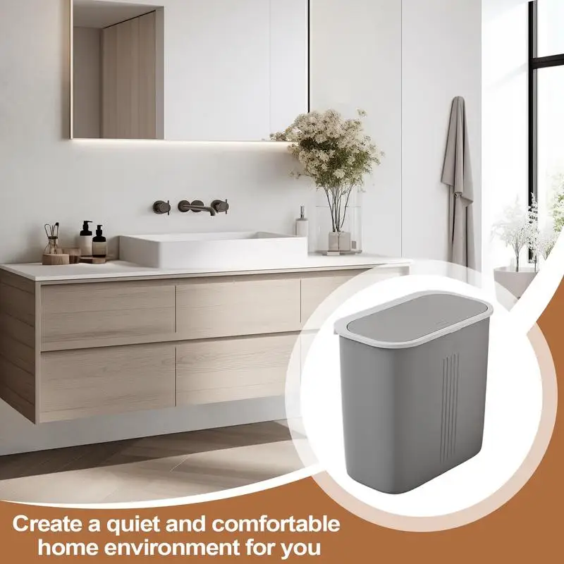 

Skinny Trash Can Home Bedside Push Garbage Bin Odor-Proof Touchless Trash Can With Lid For Under-Sink Bedroom Commercial