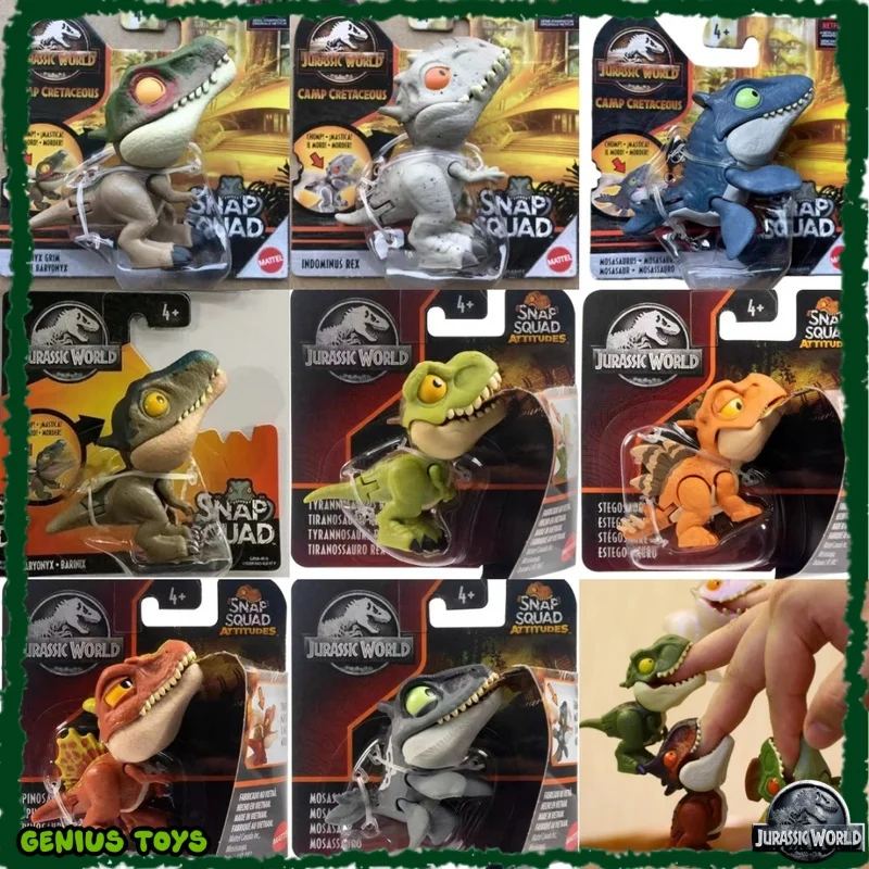 Mattel Jurassic World Mini dinosaurio modelo Snap Squad Indominus Rex Mosasaurus tiranosaurio dedo modelo articulaciones mover juguetes regalos