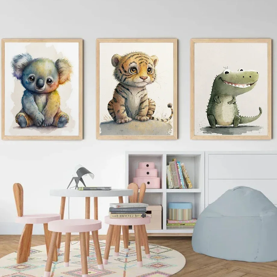 الحد الأدنى قماش الملصقات سعيد الحيوان الصغير الفيل الأسد الثعلب كوالا الطفل موضة اللوحة جدار الفن ديكور غرفة المعيشة المنزلي #4