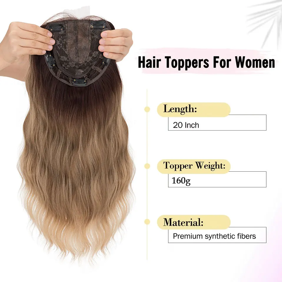 Benehair  20'' Long Large Wave Curly Synthetic Clip In Hair Toppers for Women with Thinning Hair Adds Volume 360° 3D Coverage