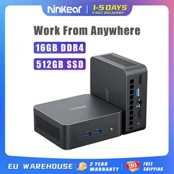 Ninkear-Mini PC N10 Intel N100, jusqu'à 3.4 mesurz, 16 Go DDR4, 512 Go SSD, prend en charge Windows 11, système d'exploitation Linux, ordinateur 4K et 2 écrans