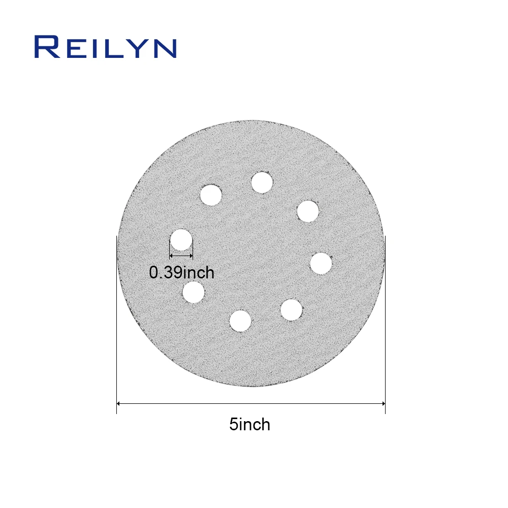 Tampon de polissage en papier de verre floqué, meule, disques de papier de verre pour meuleuse, ponceuse, machine, 5 pouces, 8 trous, 100 pièces
