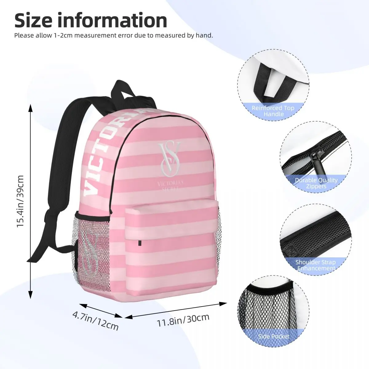 V-Victoria S Secret New Fashion High Capacity Waterproof College Backpack Trendy Laptop Travel Book Bag 15inch