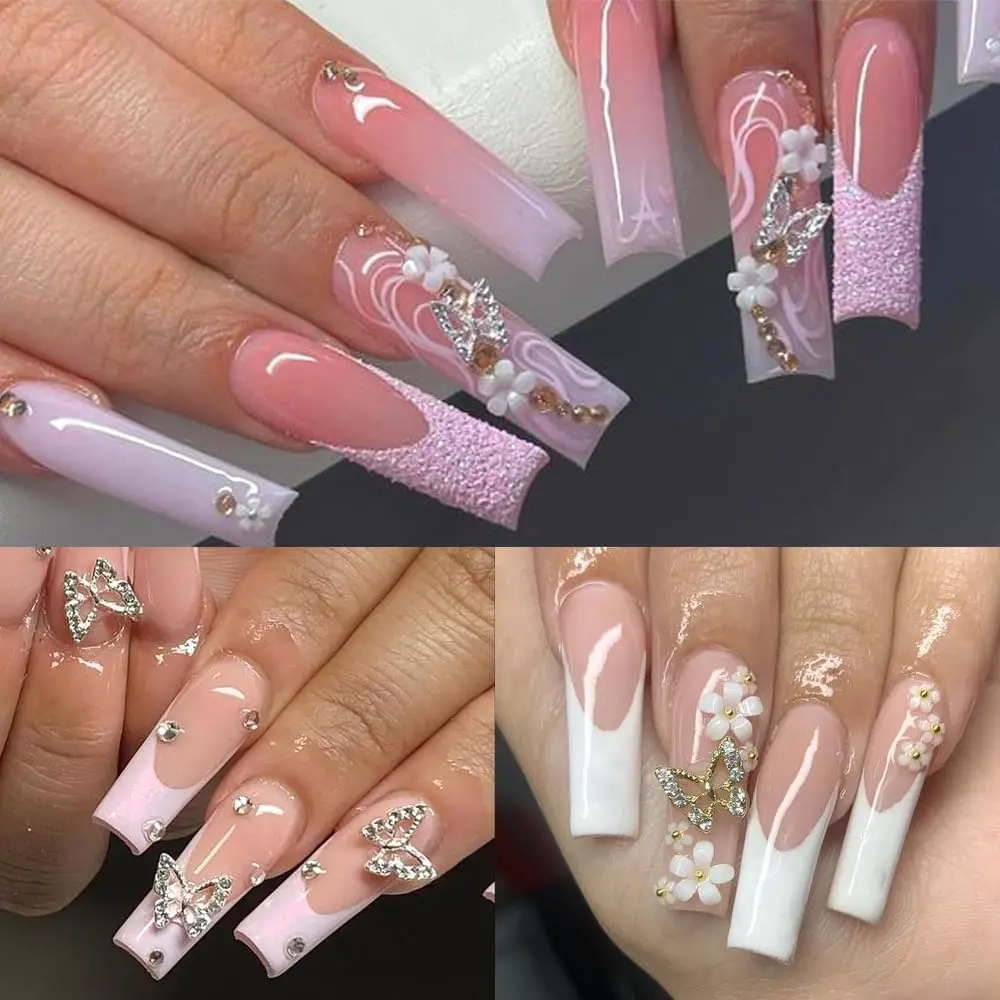 1 صندوق ثلاثية الأبعاد 5-Petal زهر البرقوق مسمار السحر زهرة الأكريليك و القوس مسمار اكسسوارات طقم مجوهرات فراشة اللؤلؤ مانيكير Crafts بها بنفسك الحرف *