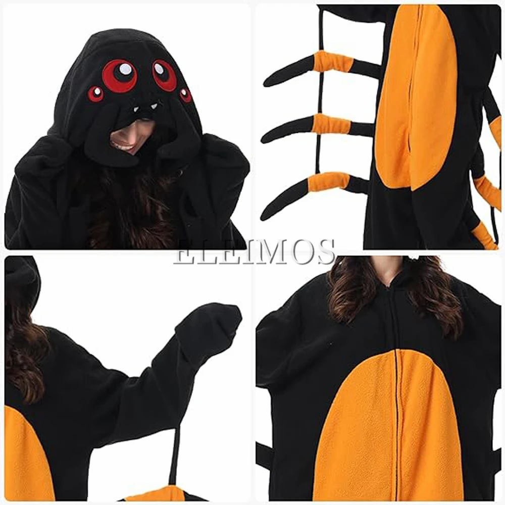 ELEIMOS Adult Kigurumis Pyjamas Halloween Onesie Spider For Women Men Cartoon Pajama Homewear Cosplay Costume