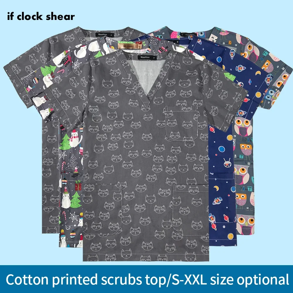 Arbeits uniformen scrubs Uniformen cartoon druck Schönheit salon arbeit kleidung hundesalon arbeitskleidung kostüm frauen und männer labor tops