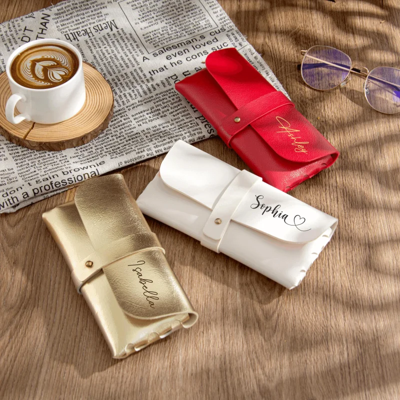 Custom Engraved Leather Glasses Case Personalised Name Anniversary Gift Soft Pouch for Sunglasses
