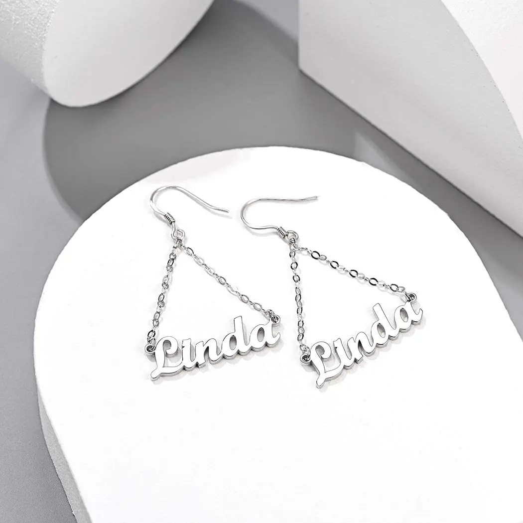 PROSILVER Custom Name Dangle Drop Triangle Earrings Hypoallergenic for Women 925 Sterling Silver Unique Birthday Gifts PYE15072