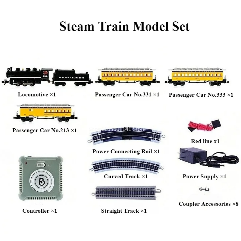 N Type 1/160 Steam Train Model Set with Tracks and Controller Simulation Train Model Set Miniature Model Toy Gift Collection