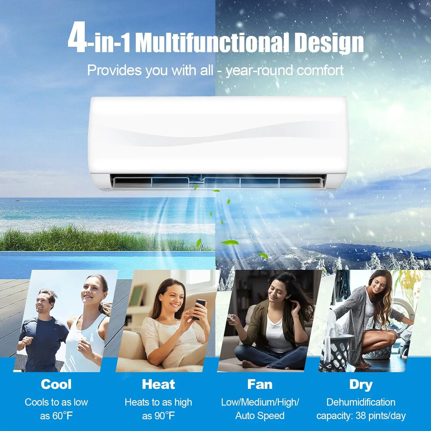 Mini AC Split-System, 17 Ductless Air Conditioner w/Pre-Charged Condenser, White