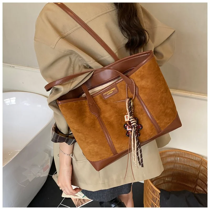 

Women's Versatile Suede Canvas Tote Shoulder Bag with Star Accent for Work, Errands, Travel and Everyday Wear Activities