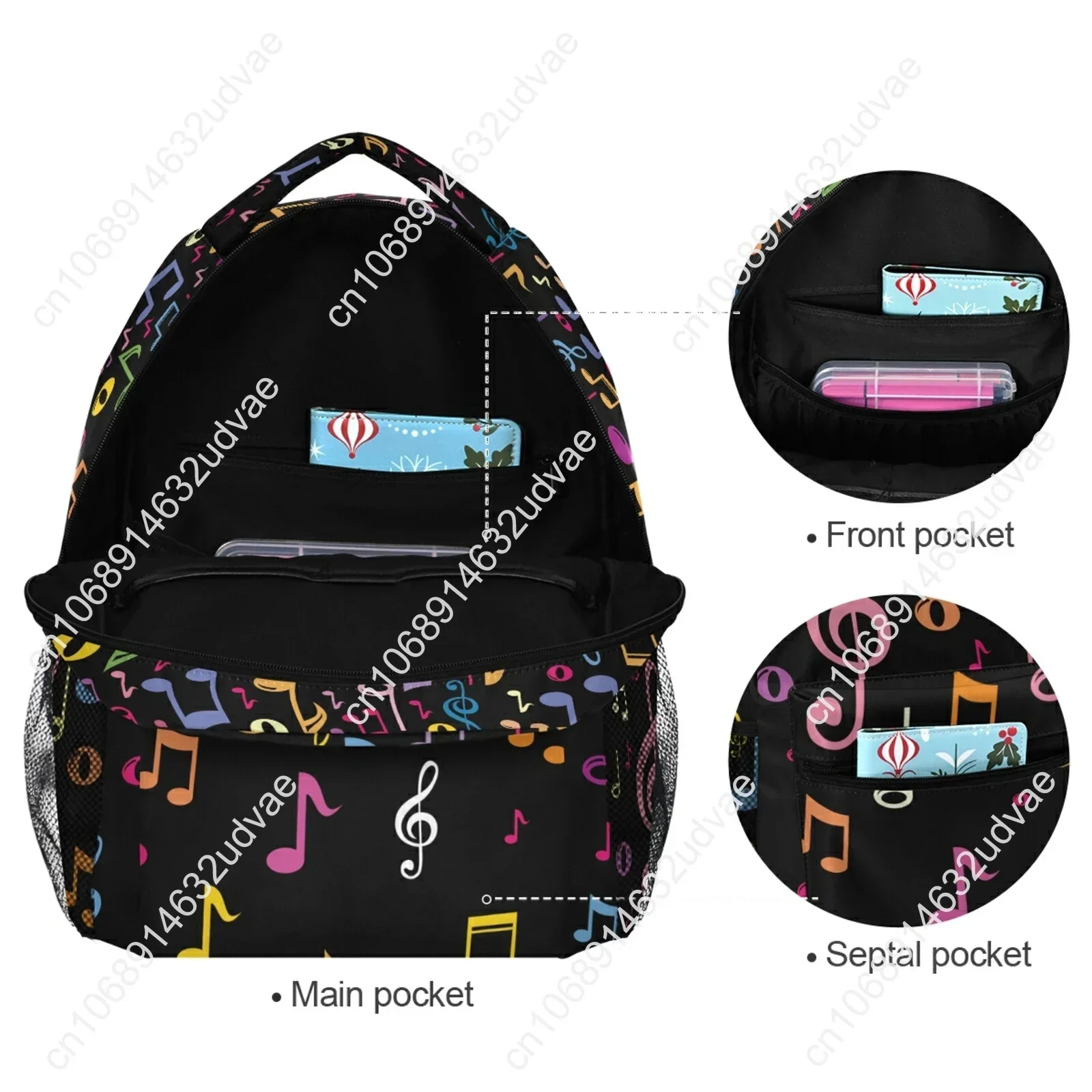 Ransel motif catatan musik baru 2022 ransel anak-anak anak laki-laki tas sekolah pelajar ransel hitam pria wanita remaja tas punggung bepergian