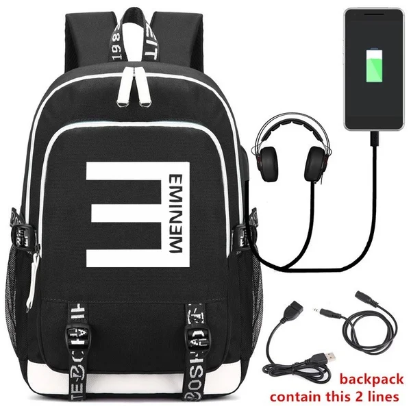 

Hot Rapper E-Eminem Men Women Backpack Anti-theft USB Charging Students School Fashion Bag Laptop Backpack Travel Bags