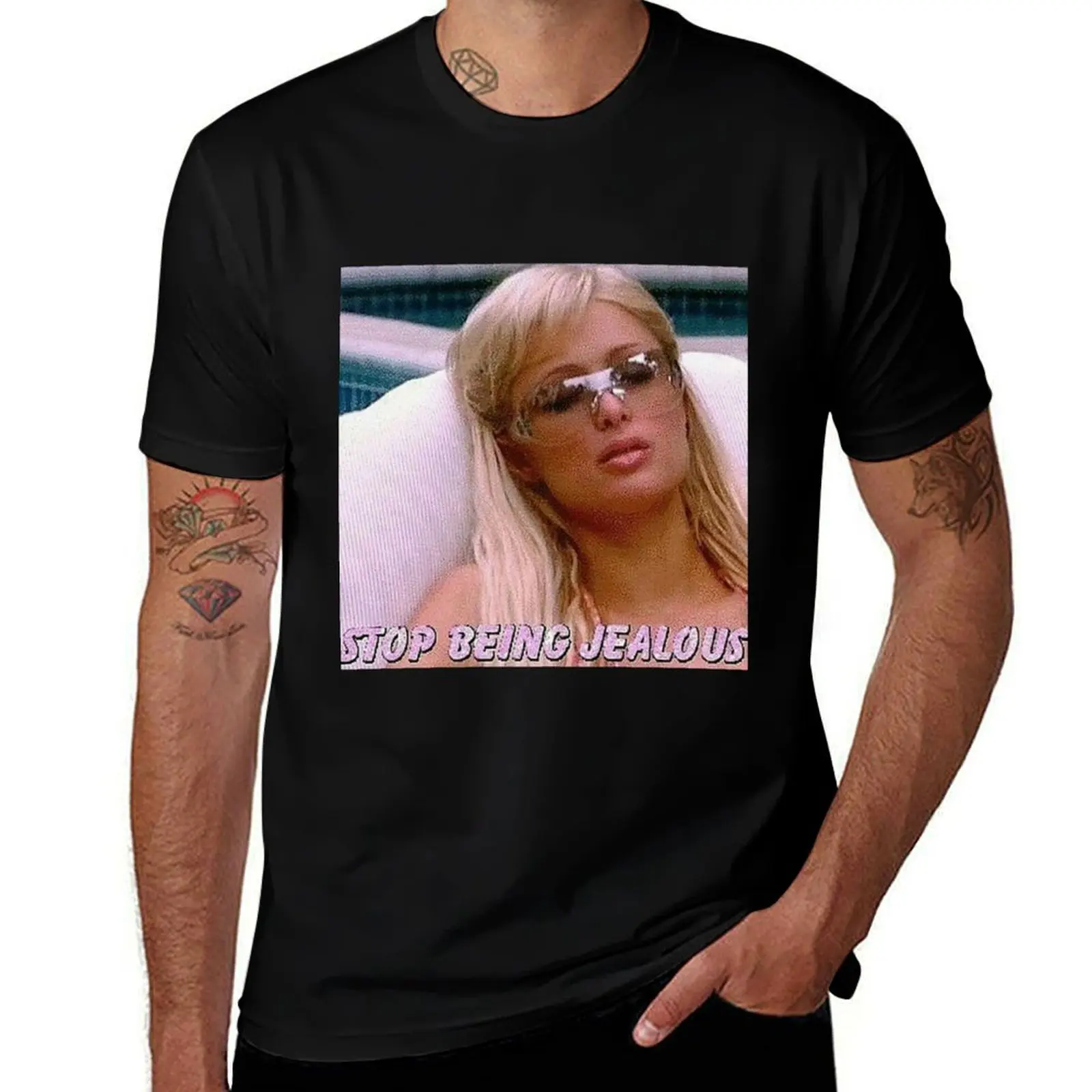 Paris hilton y2k stop being jealous T-Shirt Summer Holiday Casual Tee T-Shirt