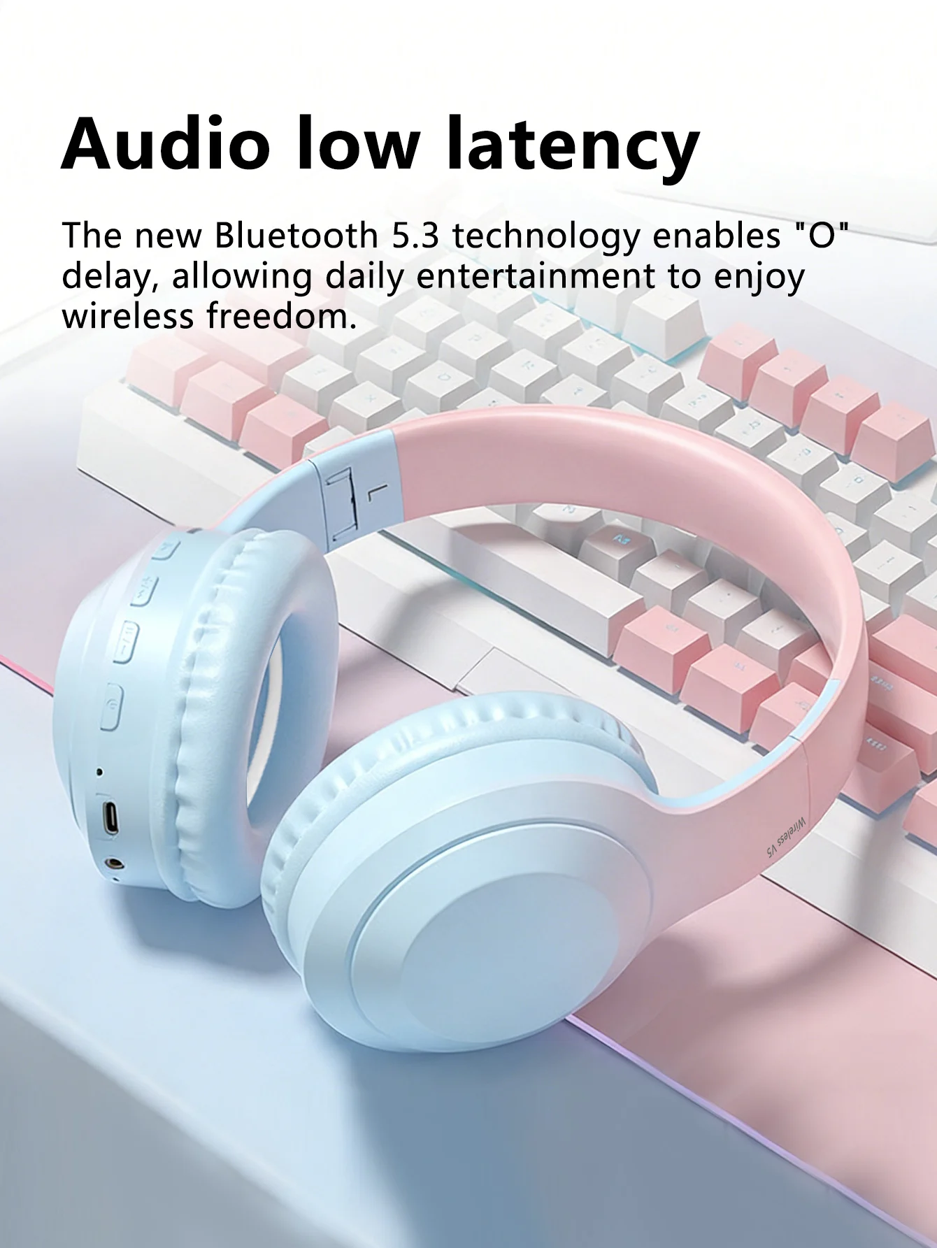 Headset Wireless Headset, Long Life, Foldable, Low Latency Gaming Noise Cancelling Wireless Headset