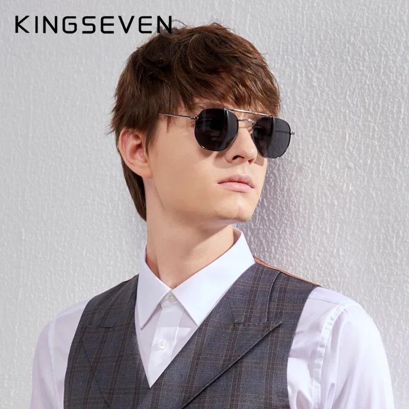 KINGSEVEN UV400 Authentic Vintage Sun Polarized glasses Men Women Hexagon Sun Glasses Stainless Steel Lunette De Soleil Femme