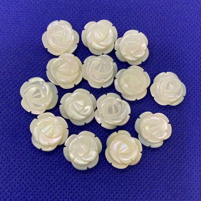 12mm Natural Seashell White 3D Carved Flower Ring Face Cabochon Rose DIY Charm Beads Spacer Mother of Pearl Jewelry Making DIY