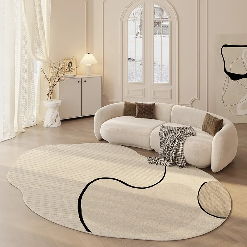 

Line Art Beige Carpet Living Room Irregular Carpet Luxury Minimalist Coffee Table Rugs Comfortable Soft Bedroom Bedside Rug 양탄자