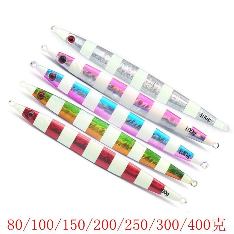 

2pcs 80g-400g Pencil Bait Big Gram Heavy Striped Artificial Hard Bait Deep Sea Boat Fishing Fake Tackle for GT Tuna