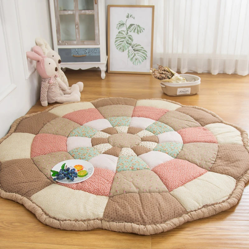 Thiened Handmade Cotton Patchwork Floor Mat Anti-Slip Tat Cler Blanket hine Waable Bedroom Home Decor Rug