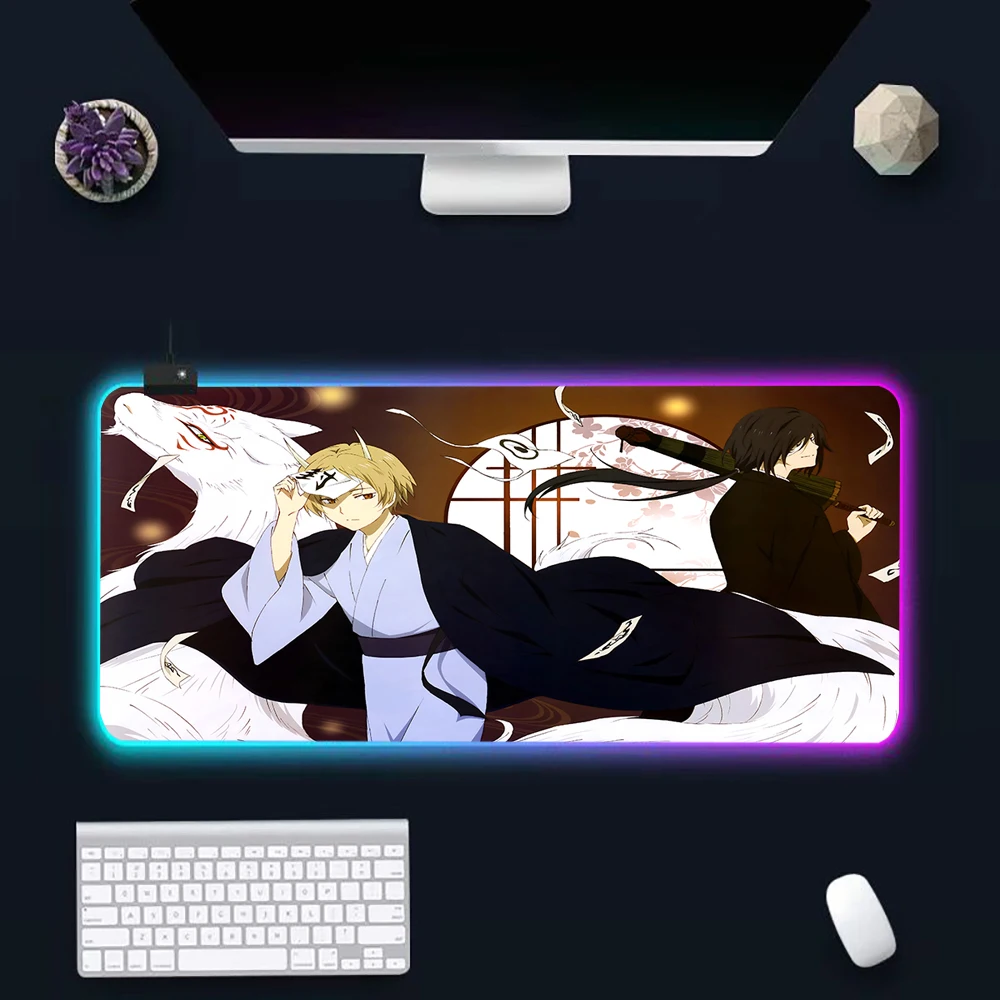 Natsume Yuujinchou RGB Pc Gamer Keyboard Mouse Pad Mousepad LED Glowing Mouse Mats Rubber Gaming Computer Mausepad