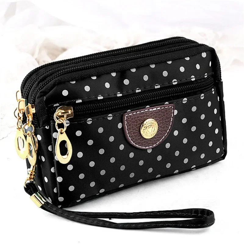 Multifunction Purse Coin Phone Bag Case Polka Dot Printing Multilayer Zipper Clouser Women Hand Bag