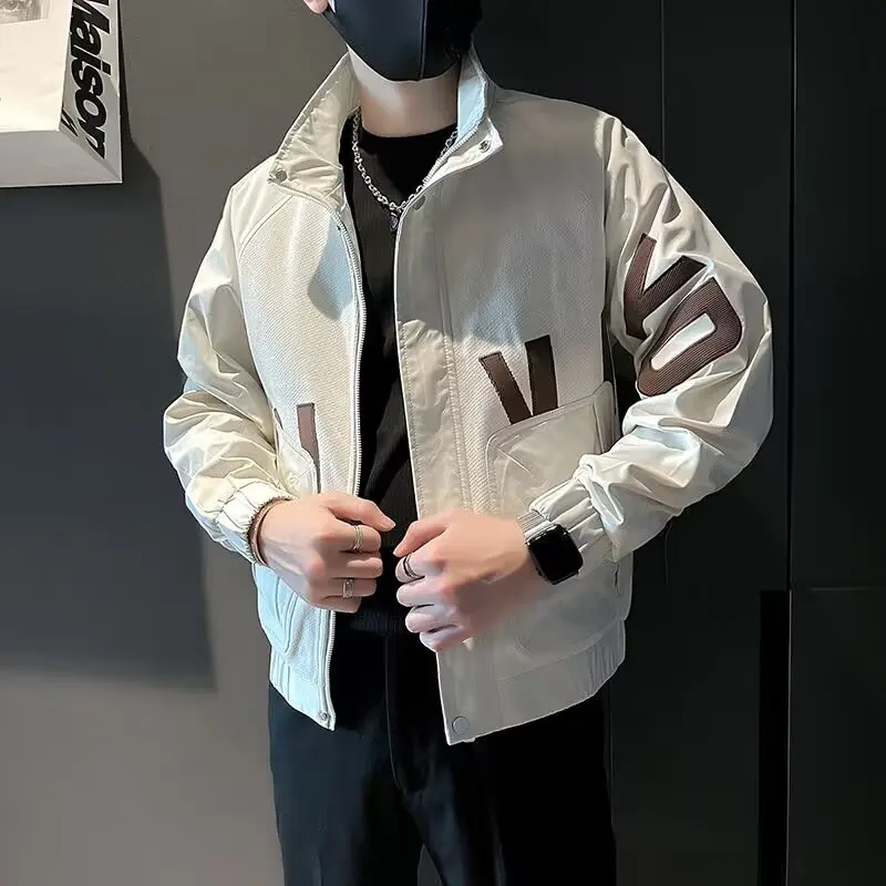 

Casual Men's Stand Collar Jaet Coat Spring Autumn New Sle Trendy Brand Haome High-End Feeling Leisure Match Workwear Top