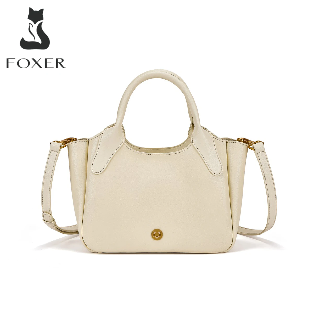 FOXER Genuine Cow Leather Woman's Shoulder Bag 2-in-1 Adjustable Strap Crossbody Composite Bag Magnetic Snap Large Capacity Tote