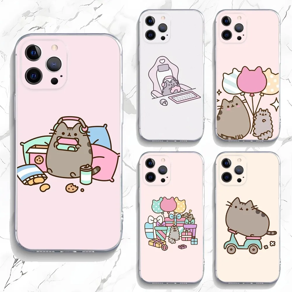 Cute Cat P-PusheenS Phone Case For iPhone 15,14,13,12,11 Plus,Pro,Max,XR,XS,X,7,8 Plus,SE,Mini Transparent Silicone Soft