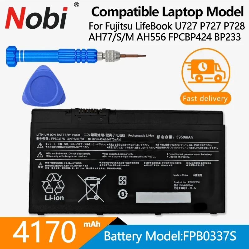 

NOBI 10.8V 45Wh FPB0337S FPCBP530 FMVNBP246 Laptop battery For Fujitsu LifeBook U727 P727 P728 AH77/S/M AH556 FPCBP424 BP233