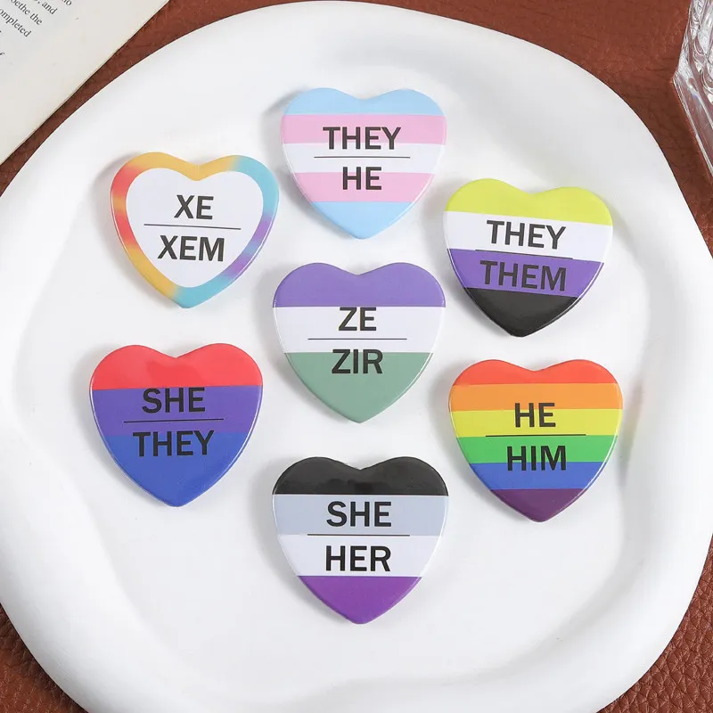 Personality She/He/They pronoun Love Heart Phrase Letter Brooch Cartoon Pin Clothes Backpack Decoration Medal