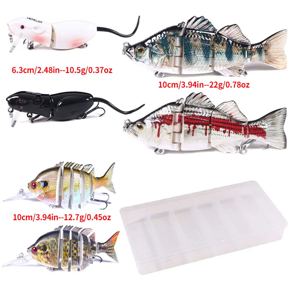 

6 шт., набор смешанных рыболовных приманок, многошарнирные приманки для плавания, воблеры, набор искусственных жестких приманок с коробкой для снастей для окуня, щуки, окуня