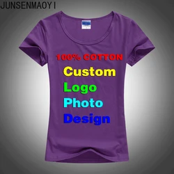 DIY Your like Photo or Logo Customized Print Slim Sexy tee shirt for Women Ladies Summer Cotton T-Shirt Top Short Sleeve Tshirt