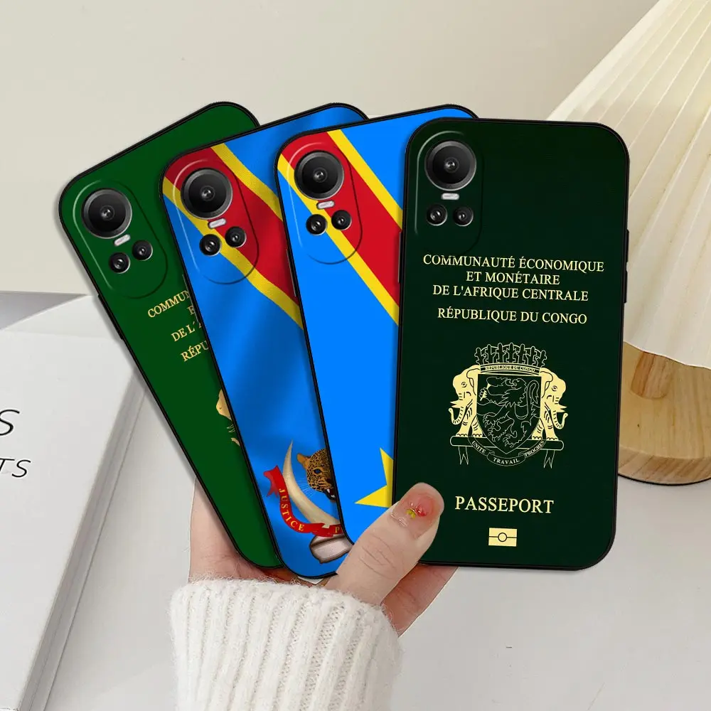 Democratic Republic Of The Congo Flag Passport Phone Case For OPPO Reno 11 11F 10 8 8T 7 7Z 6 6Z 5 4 Pro Plus Black Soft Cover