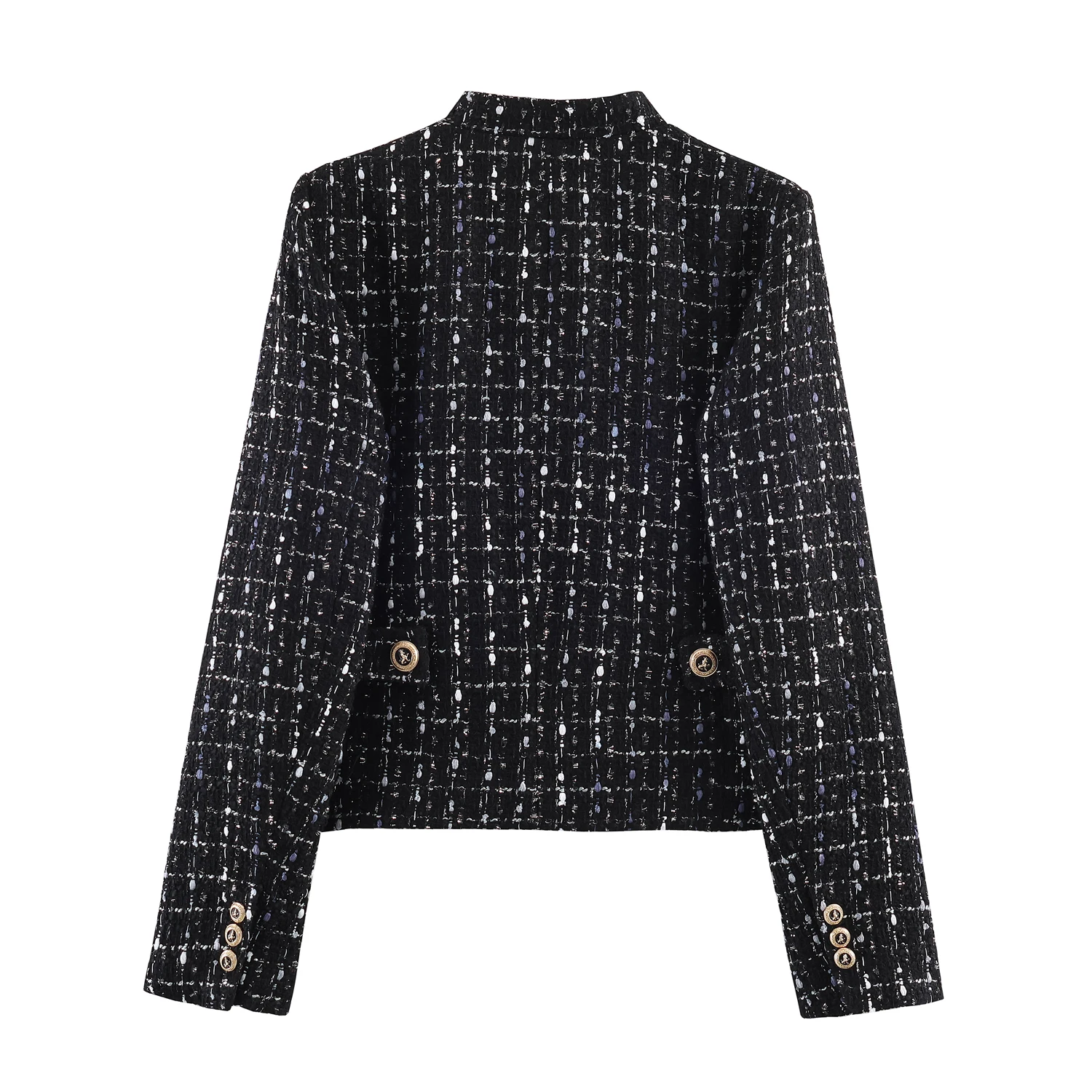 BSAY Women Fashion Metallic Line Tweed Texture Jacket 2026 Spring New Chic Casual Wear Long Sleeve Stand Collar Blazers Coat