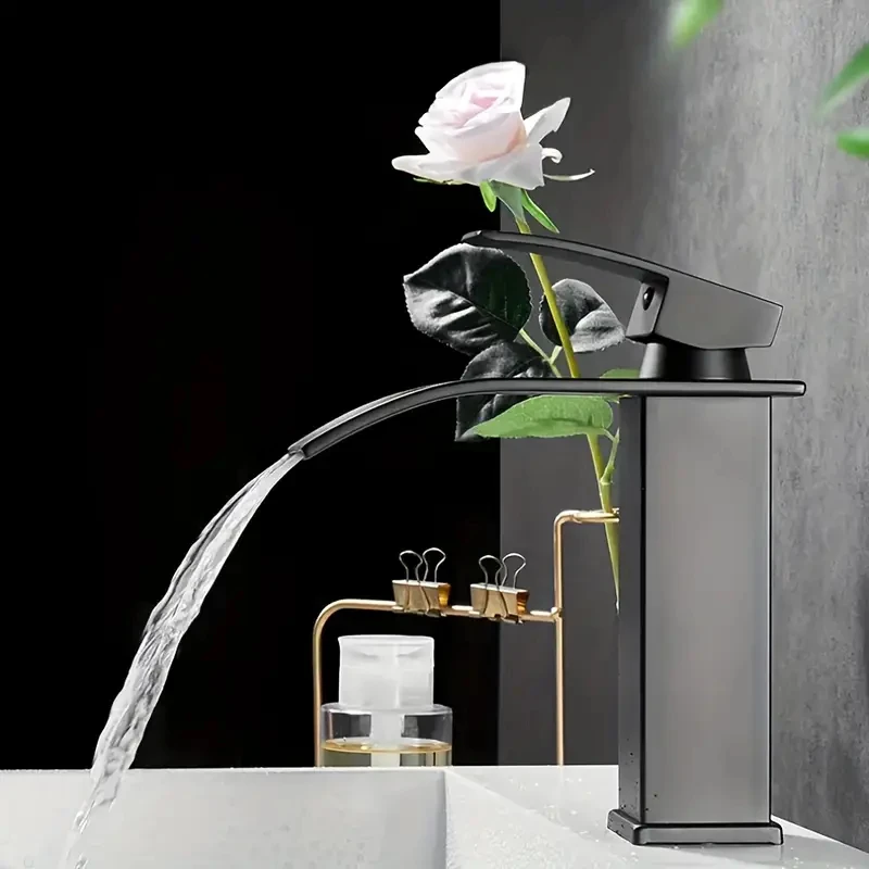 

Waterfall Wash Basin Stainless Steel-aluminum core High And Low Faucet Black Hot And Cold Toilet Wash Basin Bathroom Home.