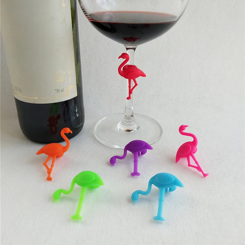 6 Pcs Party Goblets Label Cup Clips Recognizer Pineapple Flamingo Bowknot Flower Design Wine Glass Suction Cup Marker Identifier