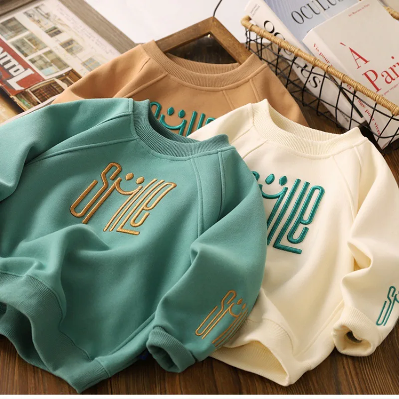 

4-12 years old spring and autumn boys hoodie autumn long-sleeved letter embroidered top boys style outside the top