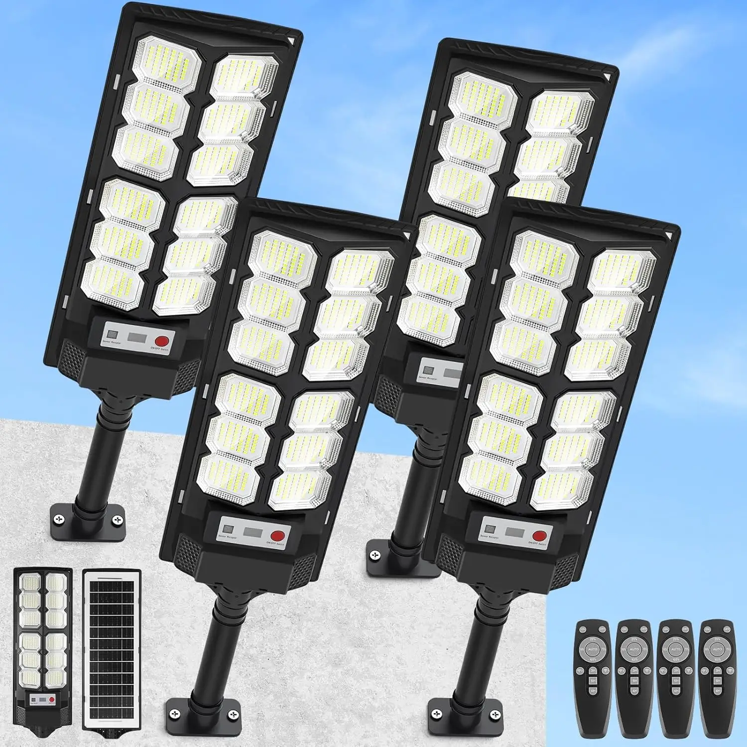 Solar Street Lights Outdoor, 6500K Waterproof LED Flood Lights with Motion Sensor, Dusk to Dawn Solar-Powered Light for Outside