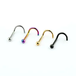 男性と女性のためのピアス鋼の鼻,ピアス,0.8mm,20g,バー,ブラック,ゴールド