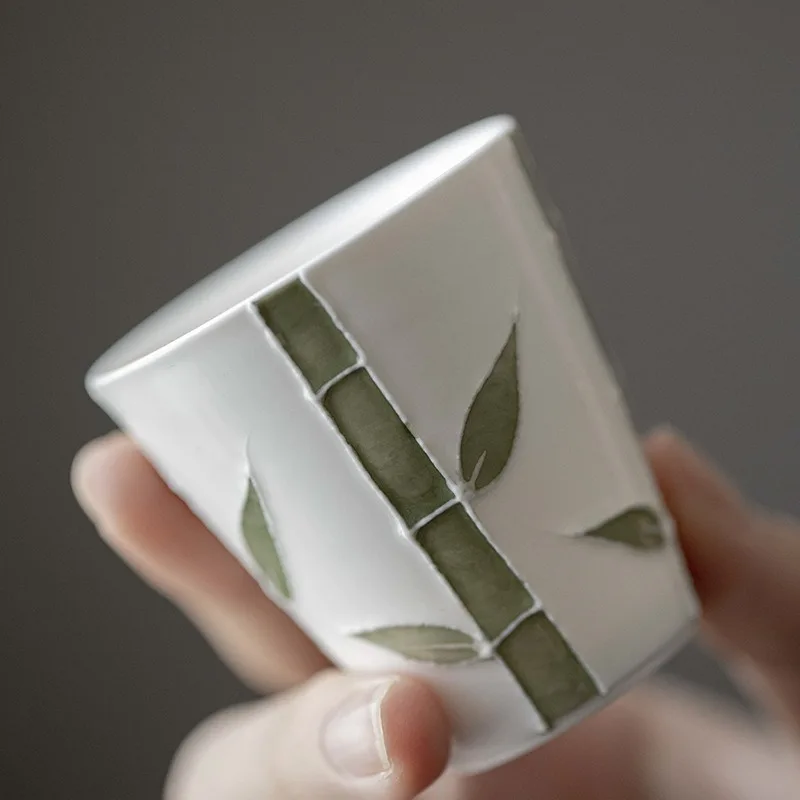 Hand-Painted Bamboo Tea Cup - Kung Fu Ceramic Tea Set, Chinese Style Portable Aroma Concentrating Cup