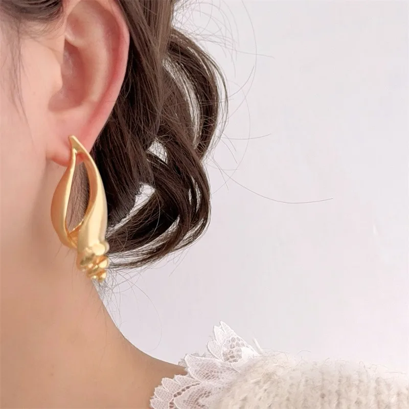 Minar Unique Design Hollow Out Metallic Trumpet Shell Large Dangle Earrings for Women 14K Real Gold Silver Plated Copper Alloy
