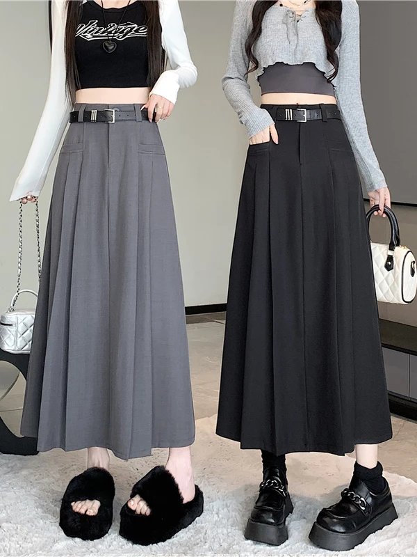 A-Linie-Midirock-Anzug mit hoher Taille, College-SLE-Damen-Sommer-2025, neuer Faion, vielseitiger mittellanger Rock für alle Jahreszeiten