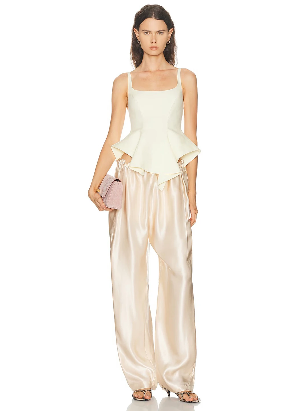 

Spring Commute 26 Women's Fashion Set Square Collar Strap Vest Drawstring Gauze Silk Straight Casual Pants High Waist Long
