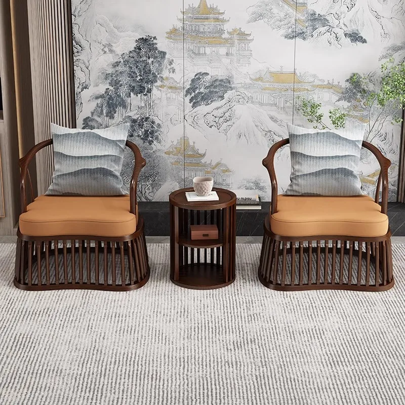 

New Chinese-style solid wood single sofa chair hotel living room light luxury high-end leisure chair zen